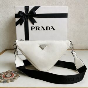 Prada Triangle Shoulder Bag in White